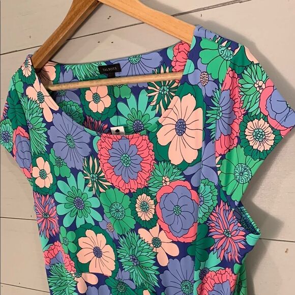 Talbots retro print Floral Women's Dress NWT size large faux wrap knot - Picture 4 of 12